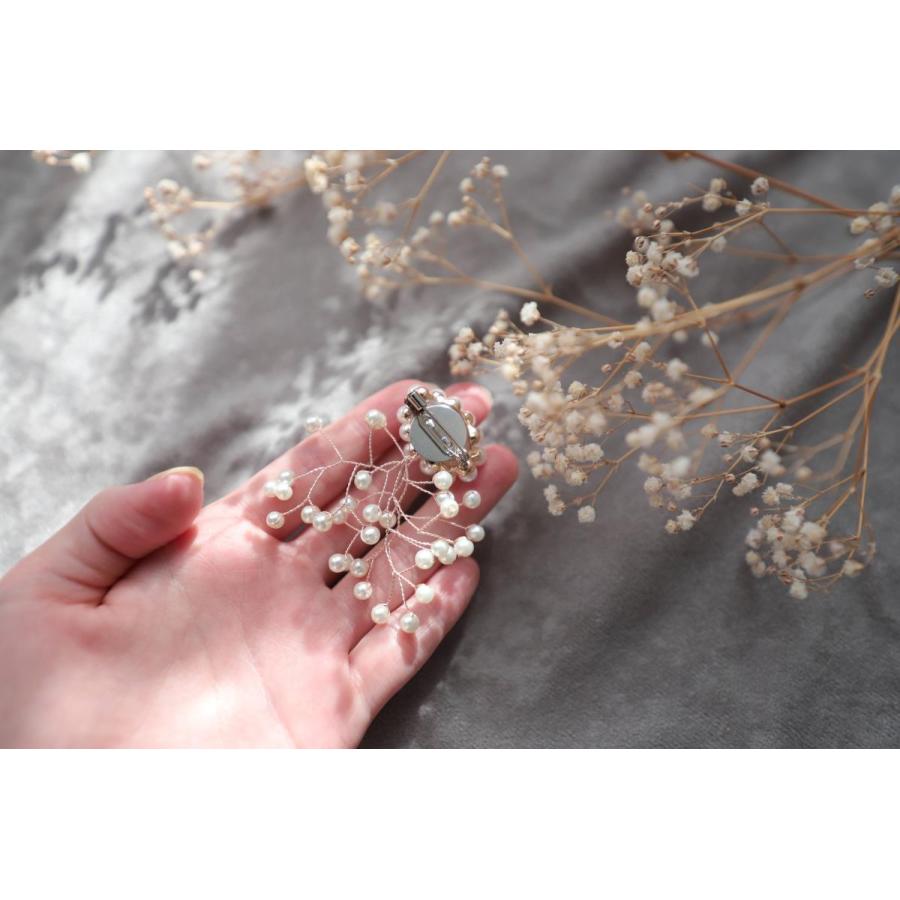 ふんわりかすみ草ブローチb103　パールコサージュ　入学式　卒業式　シンプルで上品に　送料無料 GRACE YOKO　ハンドメイドによる「たったひとつの輝き」 |  | 03