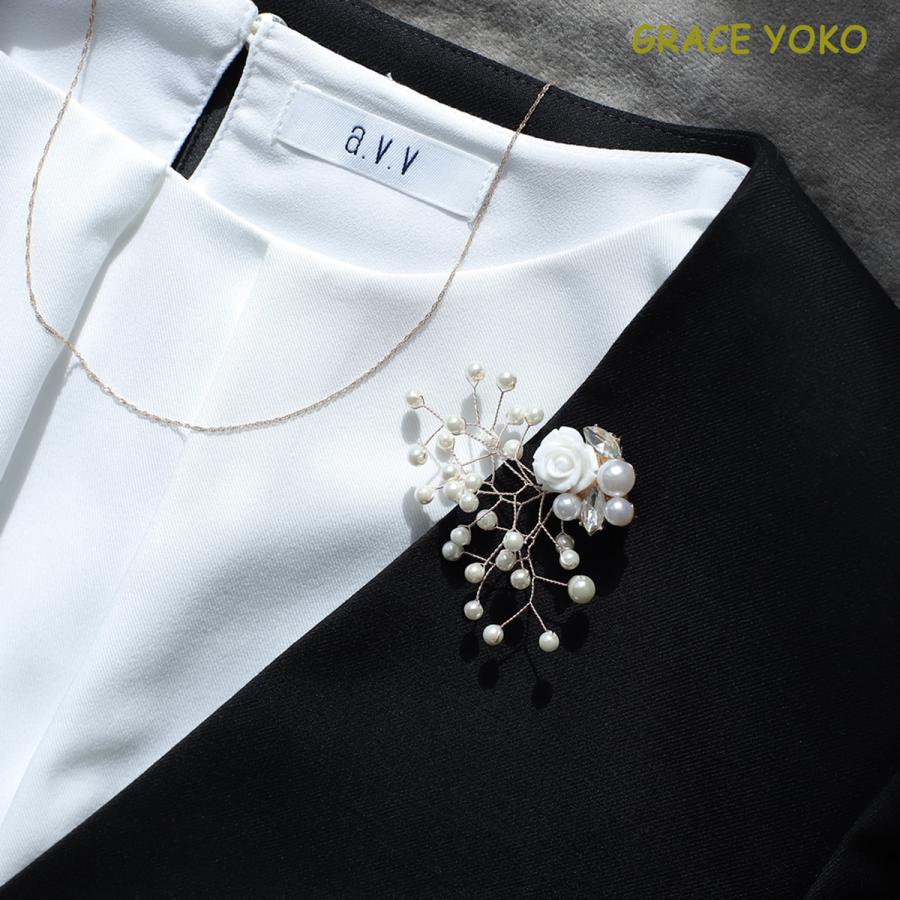 ふんわりかすみ草ブローチb107　パールコサージュ　入学式　卒業式　シンプルで上品に　送料無料 GRACE YOKO　ハンドメイドによる「たったひとつの輝き」 | 