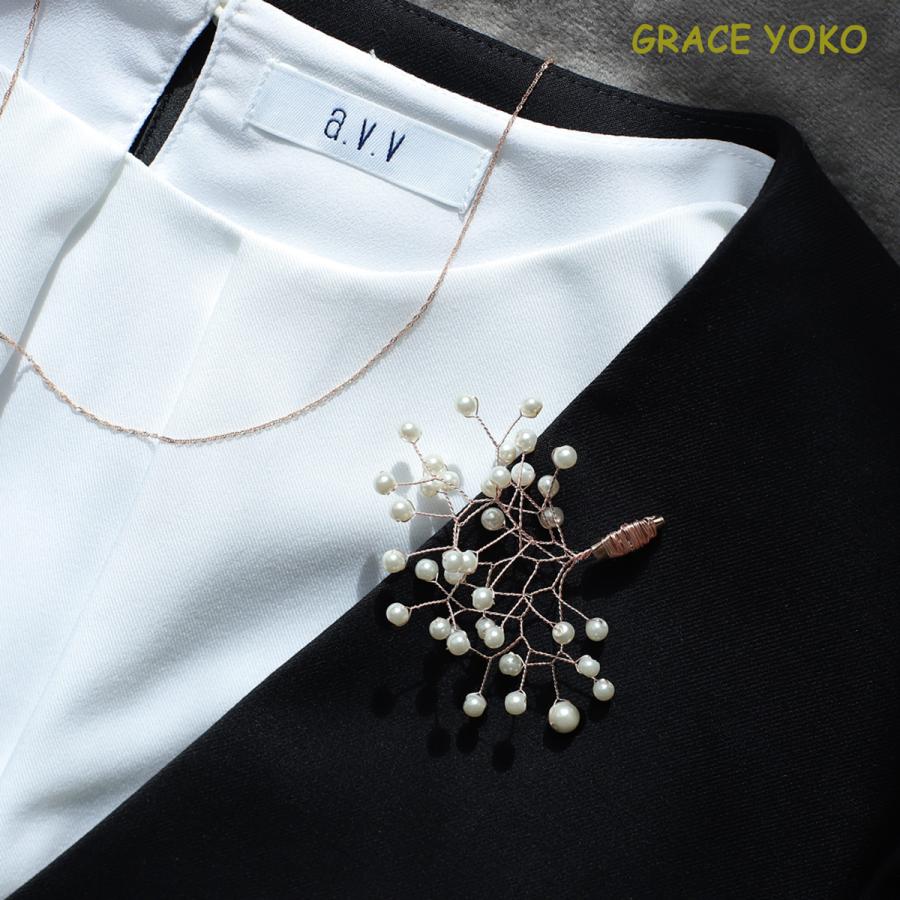 ふんわりかすみ草ブローチb108　パールコサージュ　入学式卒業式 冠婚葬祭　シンプルで上品 GRACE YOKO　ハンドメイドによる「たったひとつの輝き」 | 