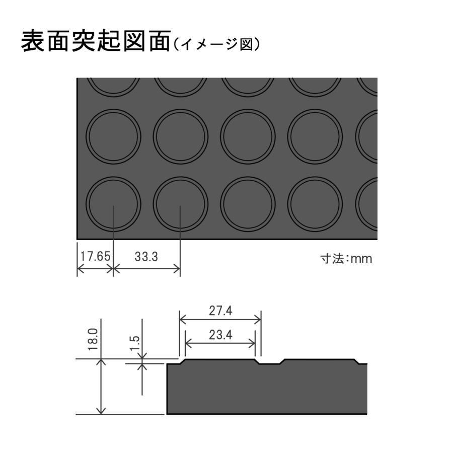 ゴムマット　耐スパイク性　ダッグアウト　練習場　厚 18ｍｍ　スパイクマット　広島化成　ブラック　1枚　ゴルフ場　仮設　突起有　幅1ｍ　長さ2ｍ |  | 02