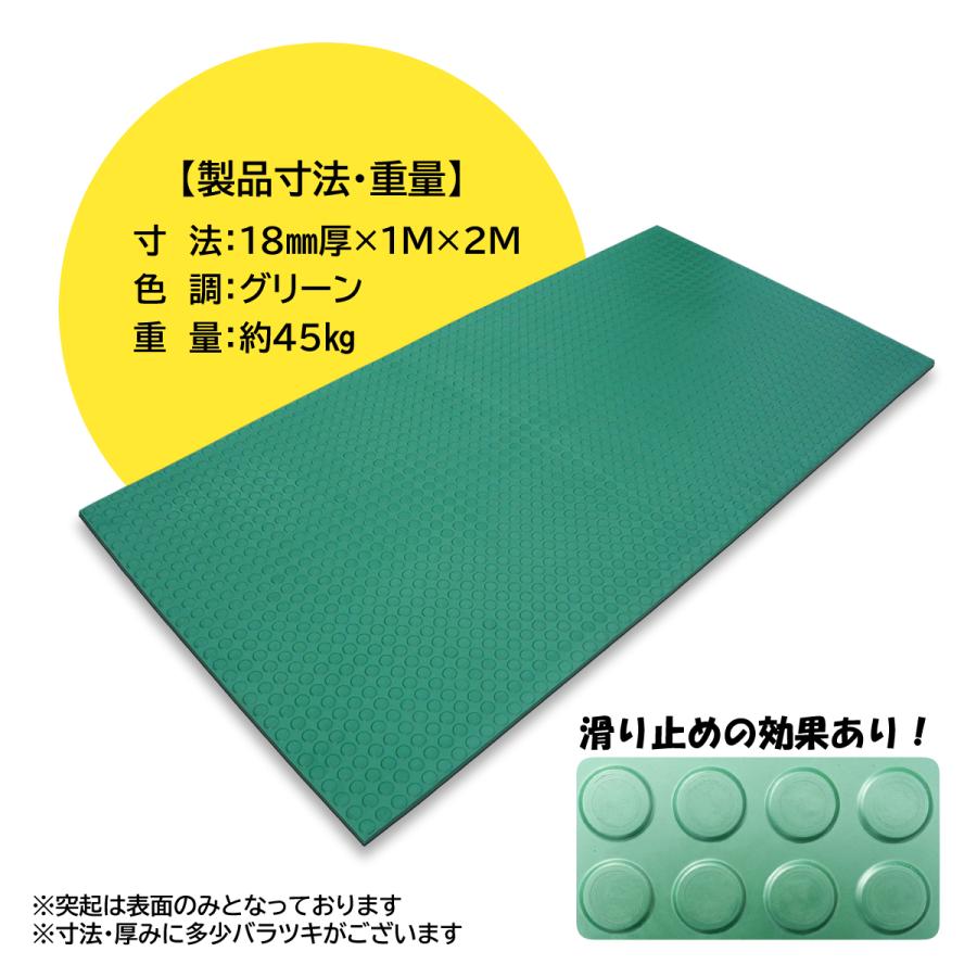 ゴムマット　耐スパイク性　ダッグアウト　練習場　厚 18ｍｍ　スパイクマット　広島化成　二層品　グリーン　5枚組　ゴルフ場　仮設　突起有　幅1ｍ　長さ2ｍ |  | 01