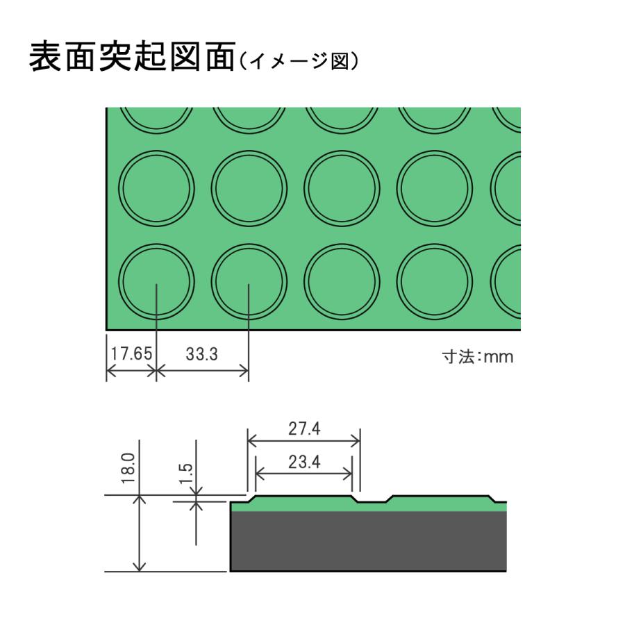 ゴムマット　耐スパイク性　ダッグアウト　練習場　厚 18ｍｍ　スパイクマット　広島化成　二層品　グリーン　10枚組　ゴルフ場　仮設　突起有　幅1ｍ　長さ2ｍ |  | 02