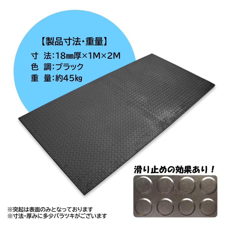 ゴムマット　耐スパイク性　ダッグアウト　練習場　厚 18ｍｍ　スパイクマット　広島化成　ブラック　5枚組　ゴルフ場　仮設　突起有　幅1ｍ　長さ2ｍ |  | 01