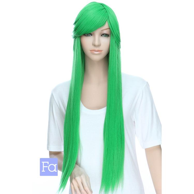 ロングストレート77cm「エメラルドグリーン」「ウィッグネット付」 緑