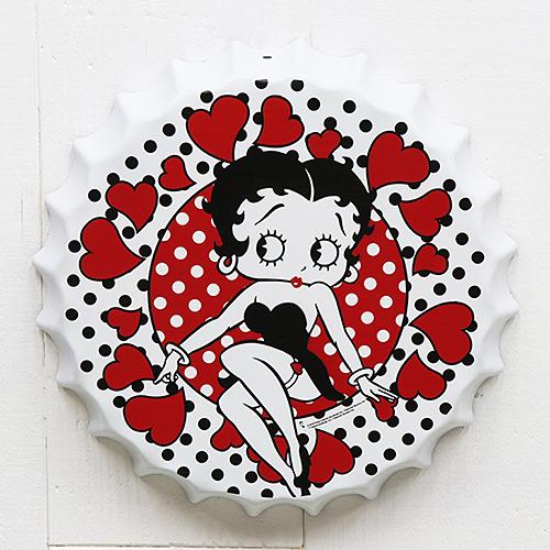 ボトルキャップ ティンサイン with Hearts　ベティーブープ Betty Boop AM-MS-15007｜swam