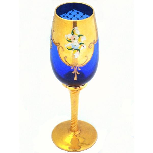 ヴェネチアン ムラノ ワイングラス ブルー 金彩 花びら ガラス ２１ｃｍ 251 スワン アンティークス 通販 Yahoo ショッピング