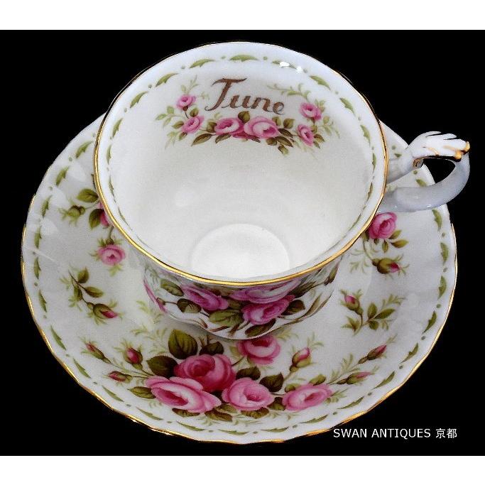 ロイヤルアルバート（Royal Albert）　フラワー オブ ザ マンス 6月 　ローズ薔薇 カップ＆ソーサー 廃盤品｜swan-antiques｜03