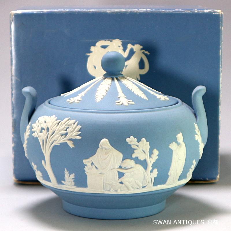 ウェッジウッド Wedgwood 英国製 ジャスパー ペールブルー シュガーポット 未使用 箱付き :a1717:スワン・アンティークス