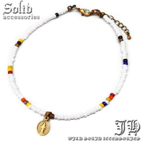 送料無料 アンクレット メンズ 男性用 マリア 聖母 コイン ホワイト 白 マルチカラー ビーズ ミサンガ ブレス ブレスレット アンクル 足首 Ank95 おしゃれ Ank95 Mh スワン宝石 通販 Yahoo ショッピング
