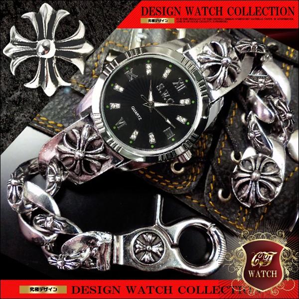 注目ブランド ブレスレット 腕時計 メンズ 時計 ブレス ウォッチ ブランド おしゃれ 男性用 クロス 十字架 シルバー Cr 黒 ブラック クロノグラフ デザイン Ct118 偉大な Www Ladislexia Net