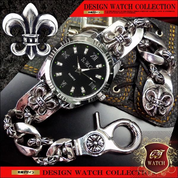 ブレスレット 腕時計 メンズ 時計 ブレス ウォッチ ブランド おしゃれ テンポイント フレアー 百合の紋章 シルバー Cr 黒 ブラック クロノグラフ デザイン Ct1 第一ネット