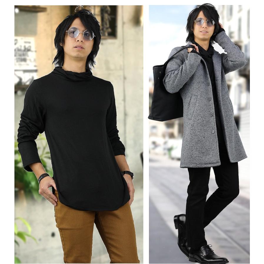 ロング丈 ハイネック 長袖 メンズ カットソー タートル ロング