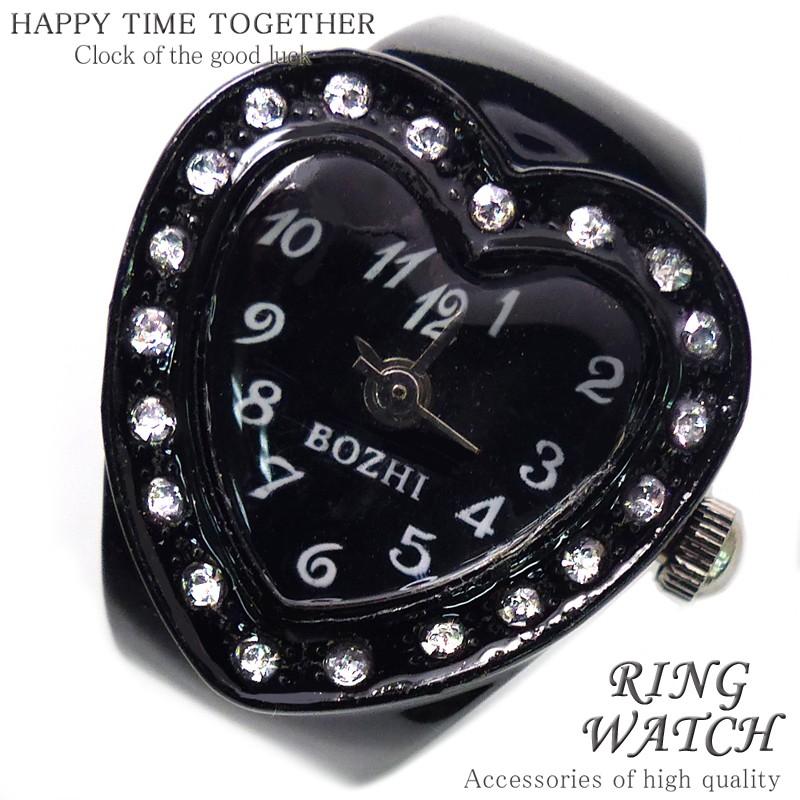 新作 全21種 リングウォッチ ブラック 黒 ハート 指輪時計 指時計 フリーサイズ 指輪 型 時計 かわいい プチプラ レディース 時計 t303 おしゃれ 女性用｜swan-hoseki｜02