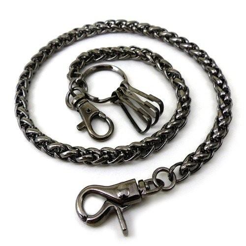 特別送料無料 ウォレットチェーン メンズ ブラック ガンメタ 真鍮 フォックステールチェーン おしゃれ 財布 W134 男性用