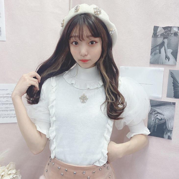 卸売 パール きらきら ビジュー 半袖 レディース かわいい 可愛い ニット生地 ニット Tops Knit Puff Air Hb 低身長 トップス 可愛い かわいい お洒落 おしゃれ 女性 女の子 ニット セーター Smssvg Org