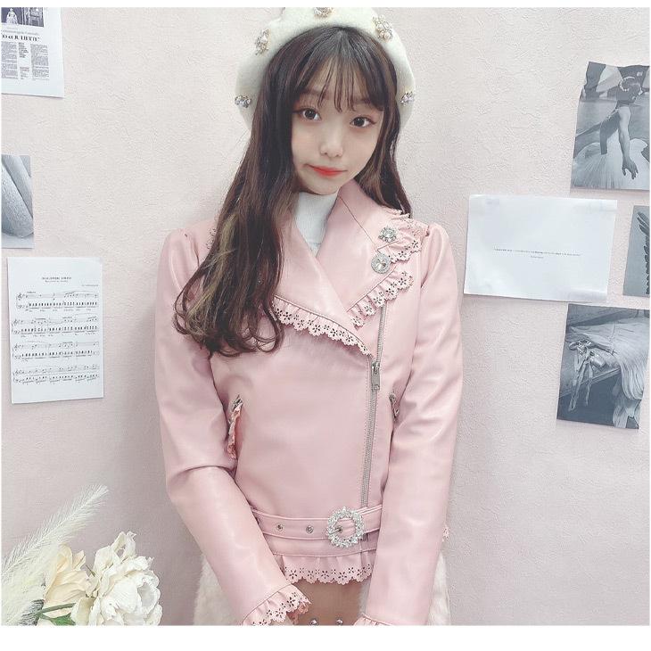 特売 アウター レディース ライダース ライダースジャケット ビジュー 女性 かっこいい お洒落 おしゃれ 可愛い かわいい ダブルライダース きらきら ライダースジャケット カラー ピンク Joangeremi Com