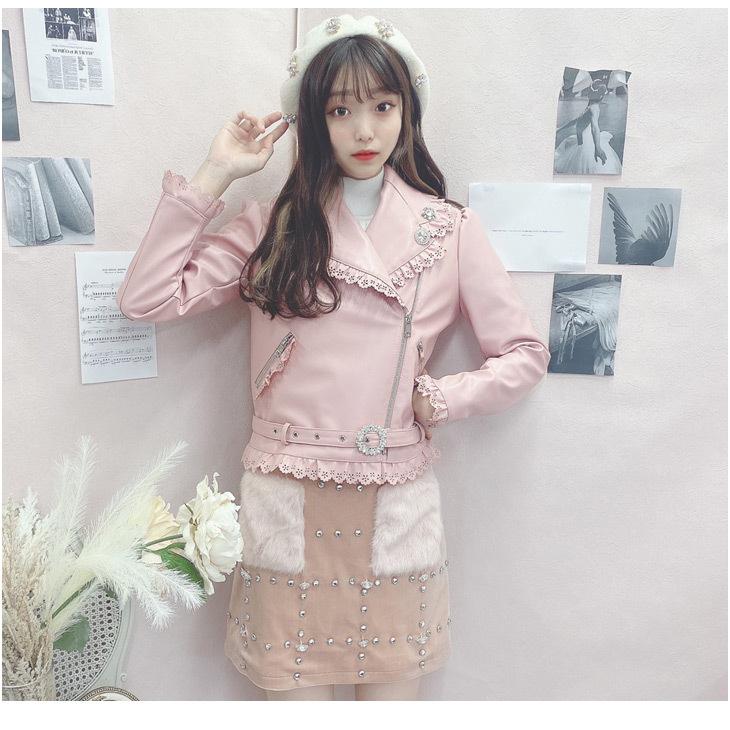 特売 アウター レディース ライダース ライダースジャケット ビジュー 女性 かっこいい お洒落 おしゃれ 可愛い かわいい ダブルライダース きらきら ライダースジャケット カラー ピンク Joangeremi Com