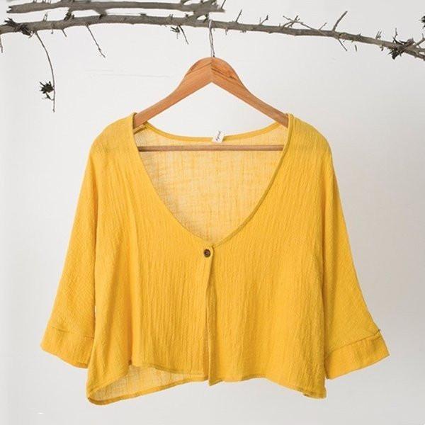最大80％オフ！-夏カーディガンポレロ前開き綿無地シンプルVネック薄