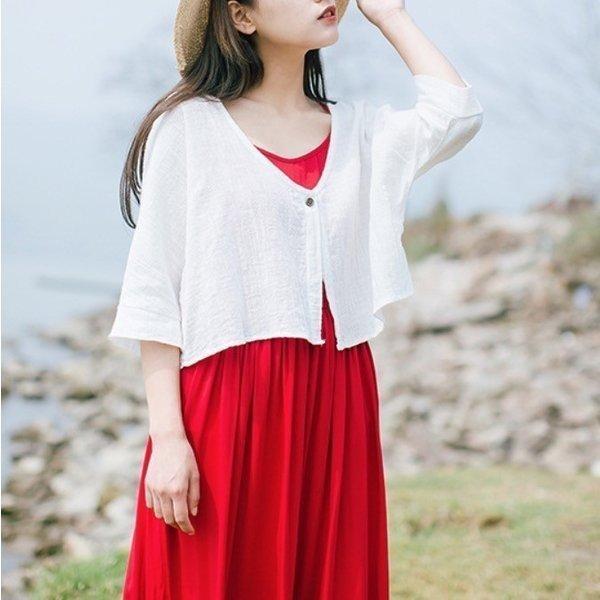 最大80％オフ！-夏カーディガンポレロ前開き綿無地シンプルVネック薄