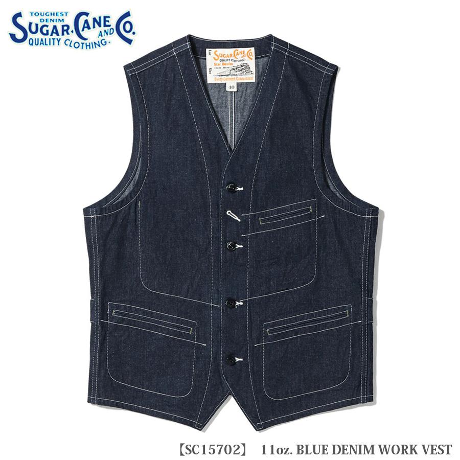 ア*ン様 SUGAR CANE&CO.　ワークベスト SUGAR CANE & Co. 11oz. BLUE DENIM WORK VEST SC15702 : ミリタリー