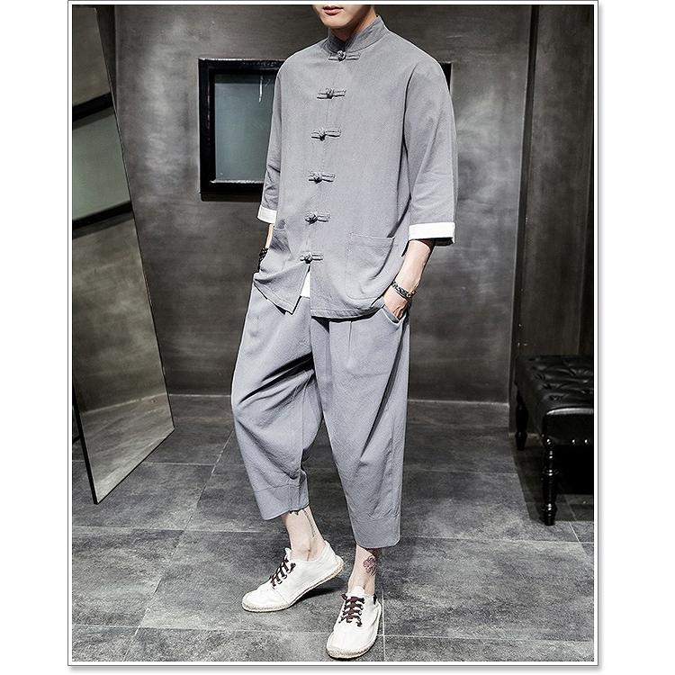 sweet bell 【特価】甚平 メンズ セットアップ 作務衣 半袖 五分