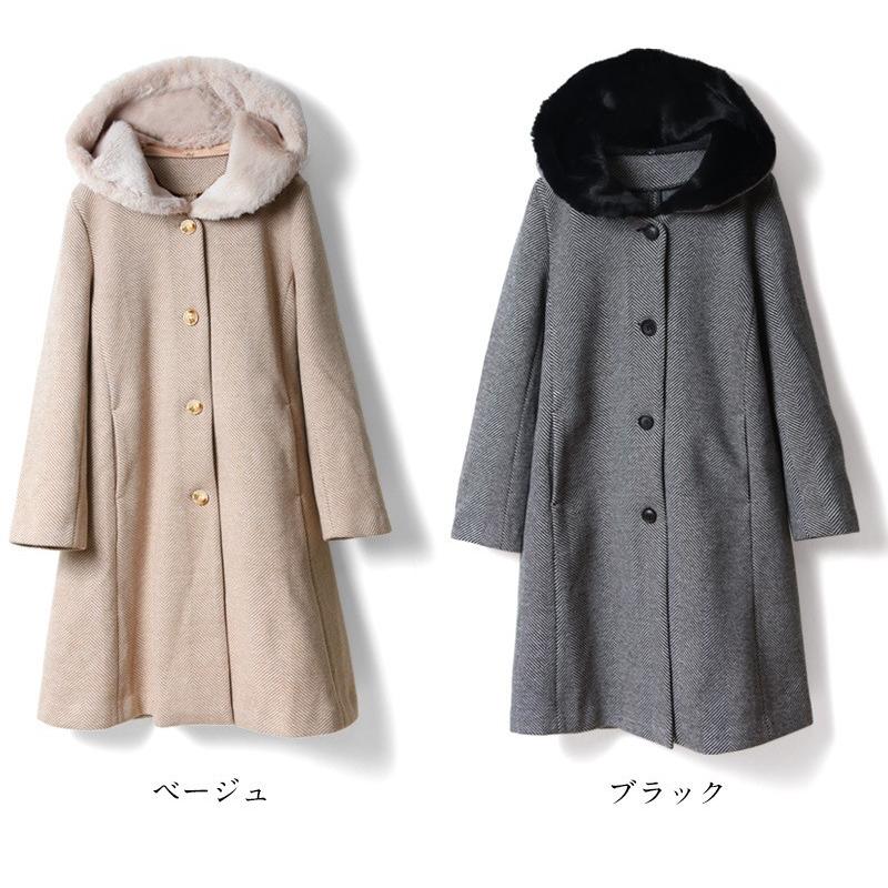 マタニティ 服 コート ママコート おんぶ だっこ可 ニットツイード フーデッド エコファー 襟3WAY | SweetMommy(授乳服&マタニティ) | 02