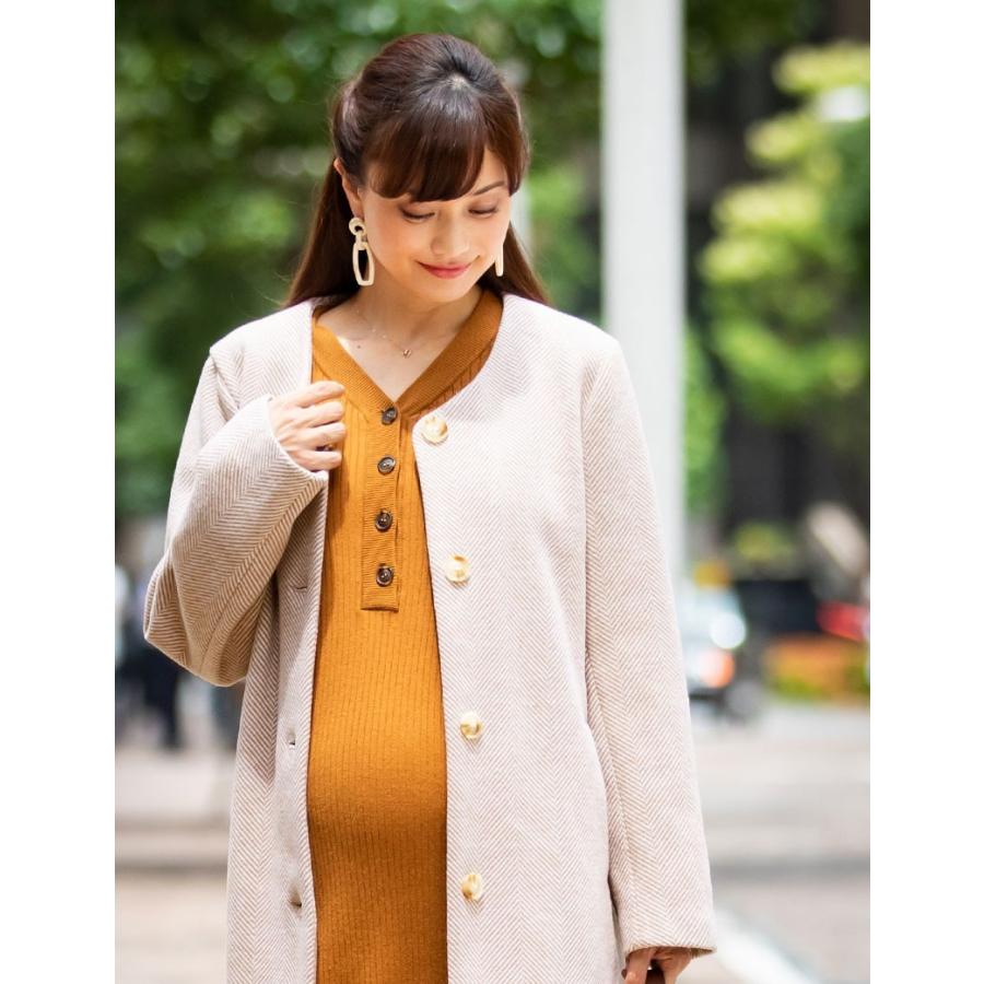 マタニティ 服 コート ママコート おんぶ だっこ可 ニットツイード フーデッド エコファー 襟3WAY | SweetMommy(授乳服&マタニティ) | 16