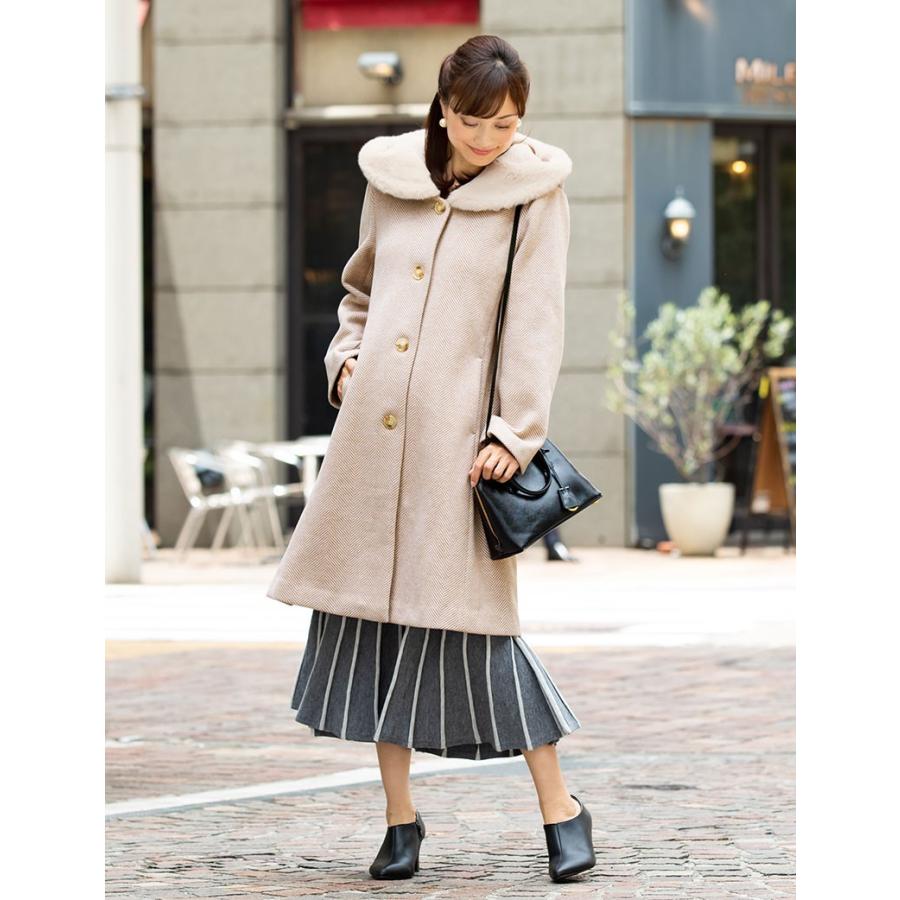 マタニティ 服 コート ママコート おんぶ だっこ可 ニットツイード フーデッド エコファー 襟3WAY | SweetMommy(授乳服&マタニティ) | 08