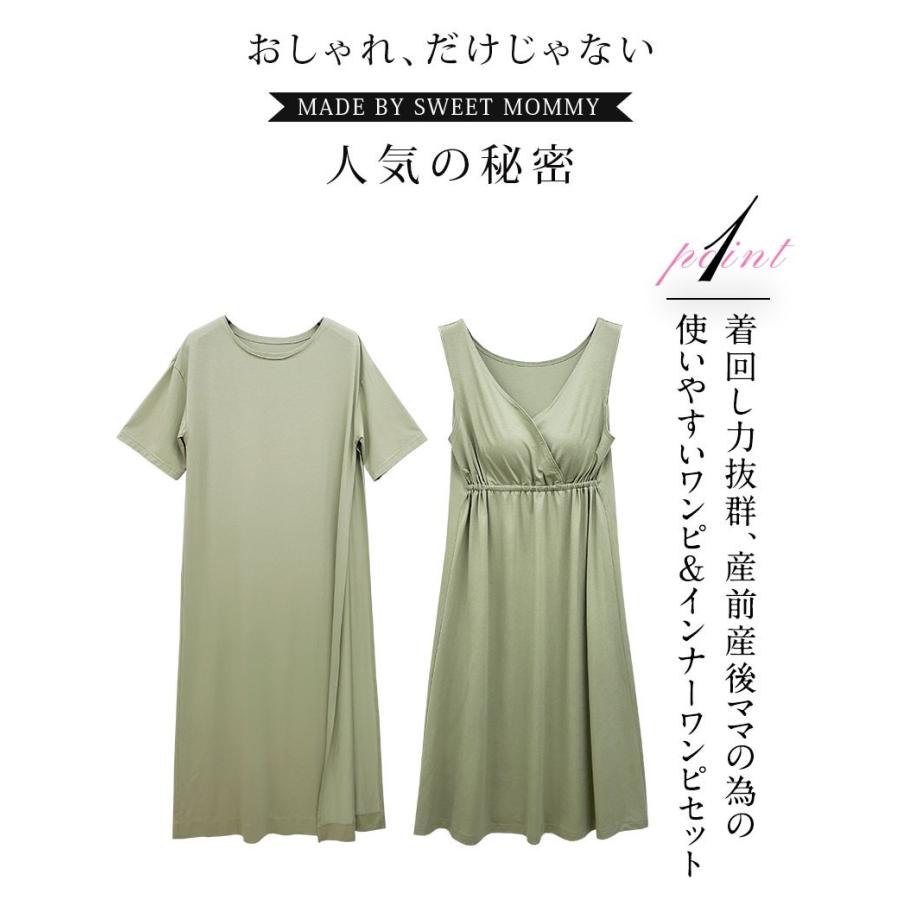 マタニティ ワンピース 半袖 スリットワンピース インナーワンピース付き ポケット 授乳服 ロングワンピース To 授乳服とマタニティ服のsweetmommy 通販 Yahoo ショッピング
