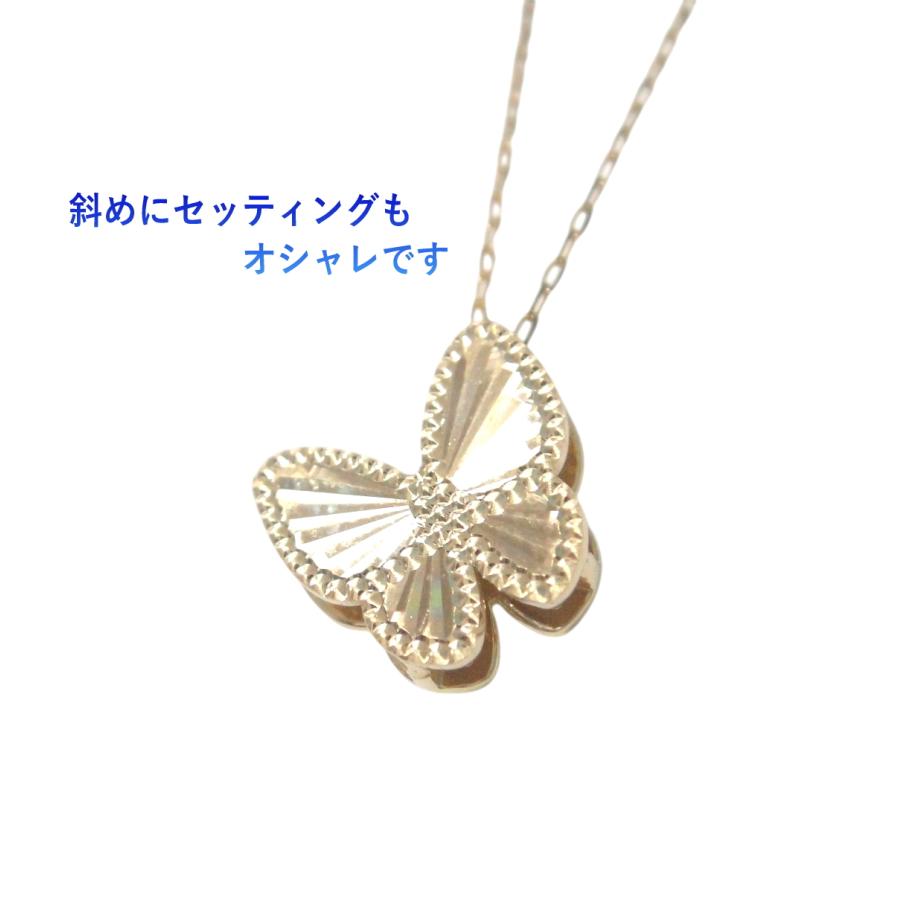 予約/在庫】【SNSで人気】【蝶々】ギヨシェ彫り×プチレインボー K18YG