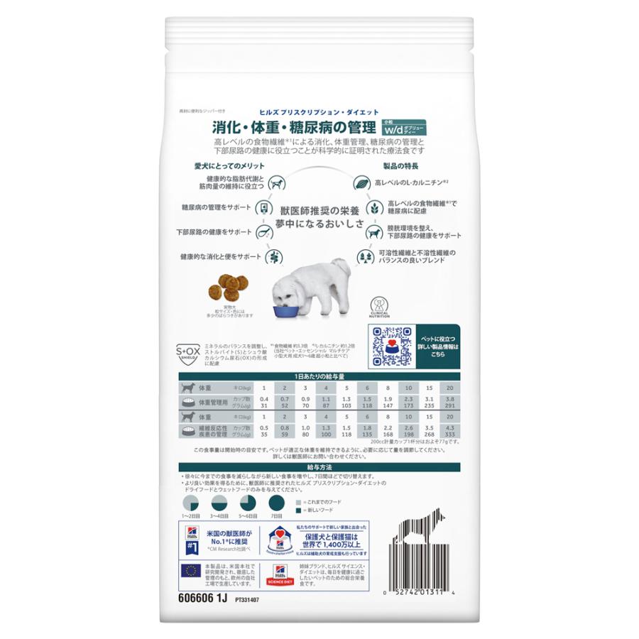 ★【ヒルズ】消化　体重　糖尿病の管理　w/d小粒　1kg×2★ プリスクリプション・ダイエット ヒルズ 犬用 w/d 消化・体重