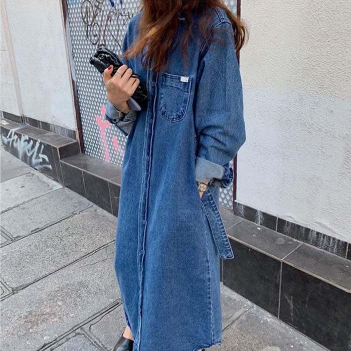 デニムシャツワンピースコート アフター デニム ロングコート レディース ワンピース シャツワンピース Perla デニムワンピース 羽織 共ベルト付き Sweet Pocket 通販 Yahoo ショッピング