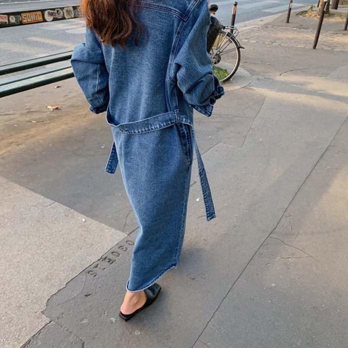 デニムシャツワンピースコート アフター デニム ロングコート レディース ワンピース シャツワンピース Perla デニムワンピース 羽織 共ベルト付き Sweet Pocket 通販 Yahoo ショッピング