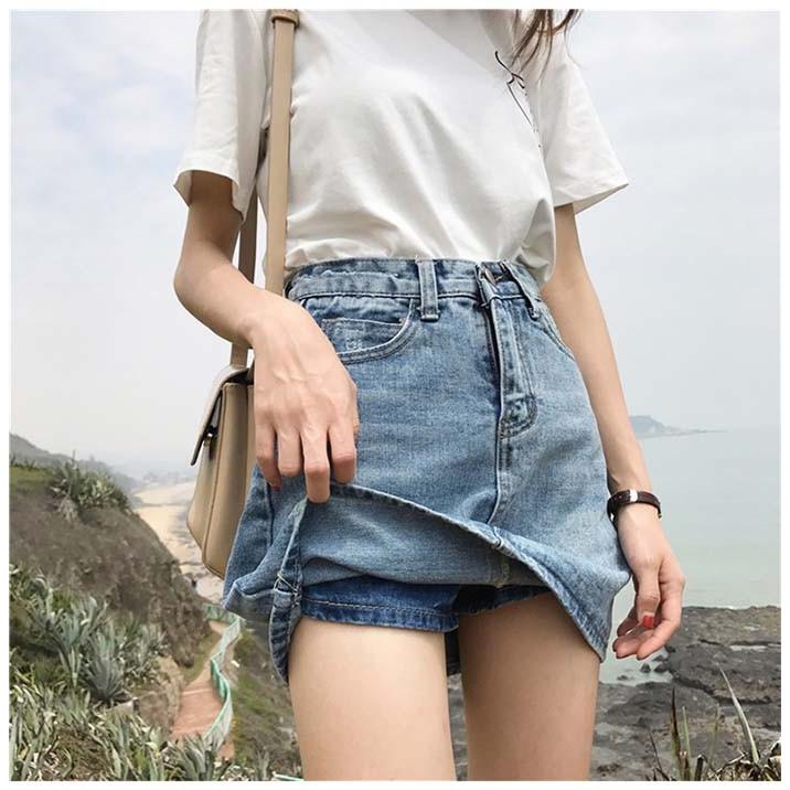 インナーパンツ付きだから見えても安心 デニムミニスカート デニムショートパンツ付き ボトムス パンツ デニム スカート レディース 大きいサイズ Sweet Pocket 通販 Yahoo ショッピング