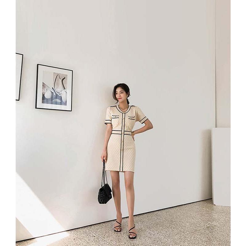 パイピングニットワンピース 薄手ニット スリムフィット ワンピース レディース 半袖 ニットワンピース きれいめ ワンピース パイピング Sweet Pocket 通販 Yahoo ショッピング