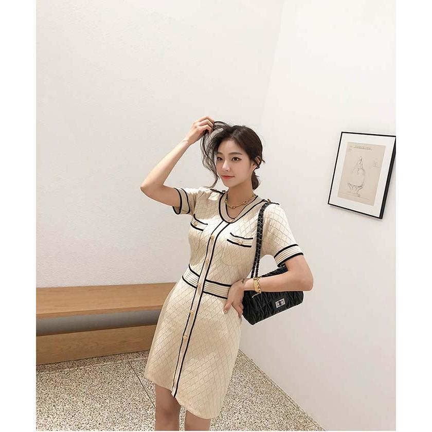 パイピングニットワンピース 薄手ニット スリムフィット ワンピース レディース 半袖 ニットワンピース きれいめ ワンピース パイピング Sweet Pocket 通販 Yahoo ショッピング