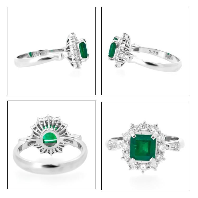 指輪 レディース Pt900 プラチナ エメラルド 0.88ct ダイヤモンド 0.66