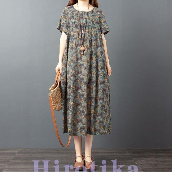 ワンピース レディース 40代 春夏 半袖 マキシワンピース 花柄 ロング丈ワンピース 大きいサイズ 体型カバー 可愛い 着痩せ 上品 通勤 新品 ギフト