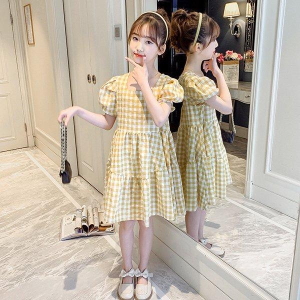 女の子 キッズ 韓国子ども服 160 ピンク ワンピース 子供服 夏服 可愛い おしゃれ お姫様 ジュニア ベビー 誕生日 結婚式 子供ドレス チェック柄 半袖ワンピース ワンピース チュニック 激安特価