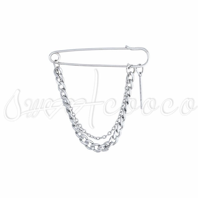 上質 ブローチ レディース アクセサリー ２連チェーン ダブルタック シルバー色 スーツ ラペルピン ピンブローチ 洋風 ファッション ギフト きれい おしゃれ Bonnemawatersport Nl