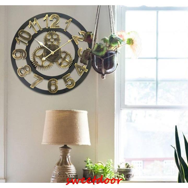 掛け時計 壁掛け時計 歯車時計 アナログ時計 丸 円型 サークル型 木 木製 大きめ ローマ数字 アラビア数字 レトロ アンティーク 3D 立体的 静｜sweetdoor｜09
