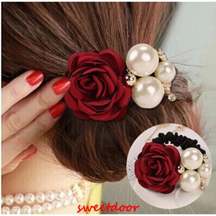 ❤️ヘアゴム❤️ ハート　薔薇　バラ　ヘアゴム　パール シュシュ レディース ヘアアクセサリー 花つき バラ 薔薇 フェイク