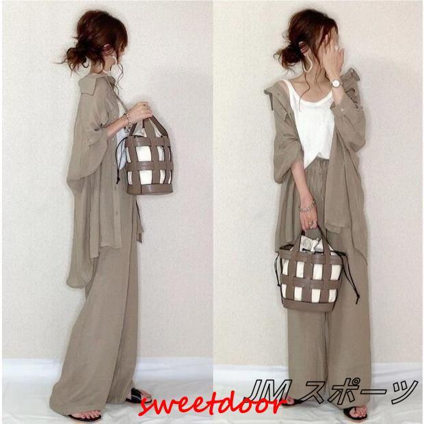 セットアップ レディース3点セットノースリーブ+ ガウチョパンツ+
