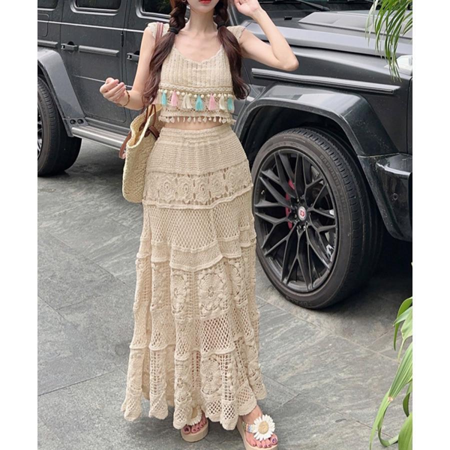 クロシェ編みセットアップ ボヘミアン夏服 : SWEET DOOR - 通販 クロシェ編みセットアップ ボヘミアン夏服 : SWEET DOOR - 通販