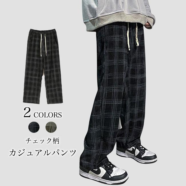 チェック柄カジュアルパンツ チェック柄 カジュアルパンツ メンズ 春 長ズボン ゆったり ワイド