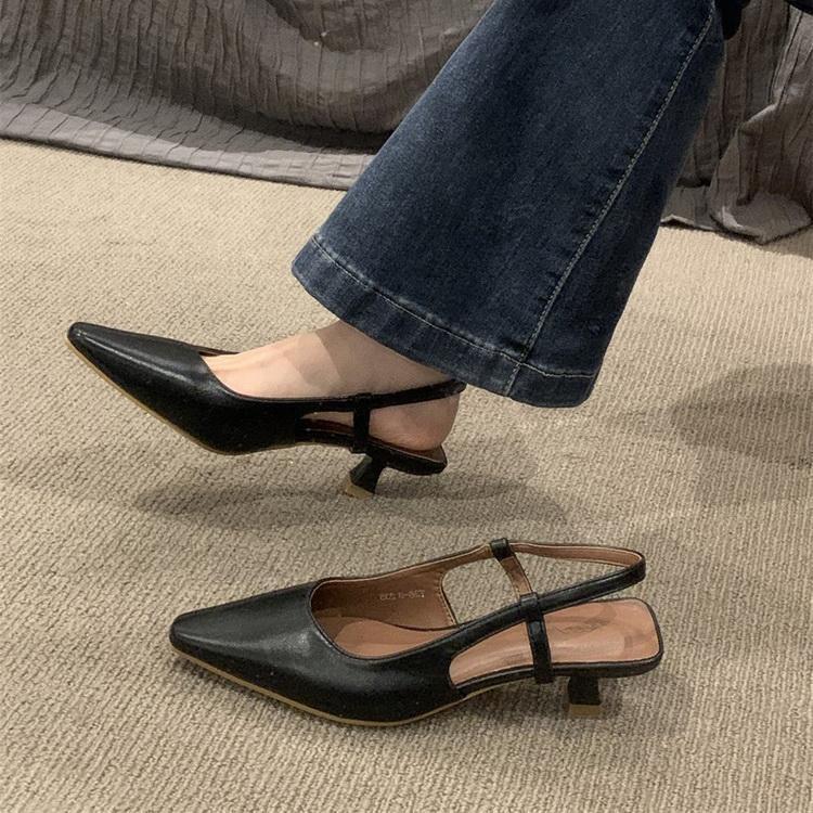 パンプス バックストラップ ポインテッドトゥ ローヒール 結婚式