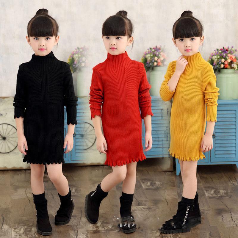 韓国子供服 ワンピース キッズ 女の子 ニットワンピース 膝丈 秋冬 秋 
