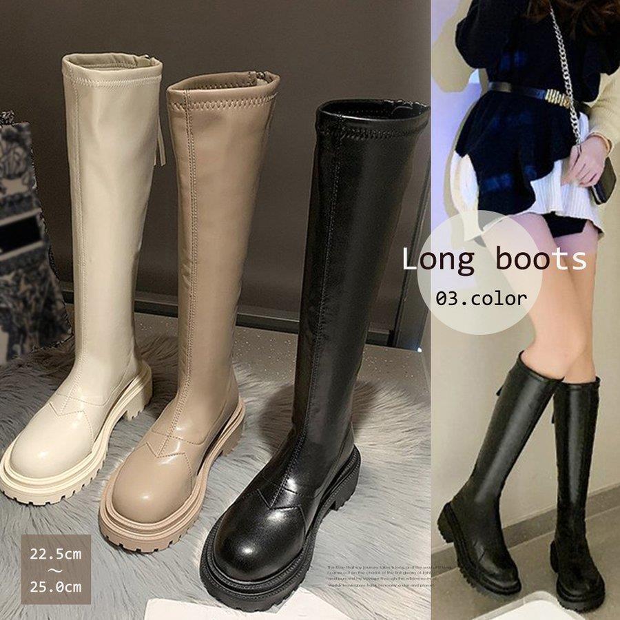 厚底12cm ロングブーツ　アトムブーツ　モードストリート　春　puレザー ロングブーツ レディース 厚底ブーツ韓国 : SWEET DOOR - 通販 - Yahoo
