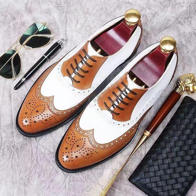 白黒コンビ ウイングチップ Wコバ40's50'sスタイル　ジュビリーシューズ EXCLAMATIONユーロ系コーデには必須の厚底ゴム製ソールの白黒