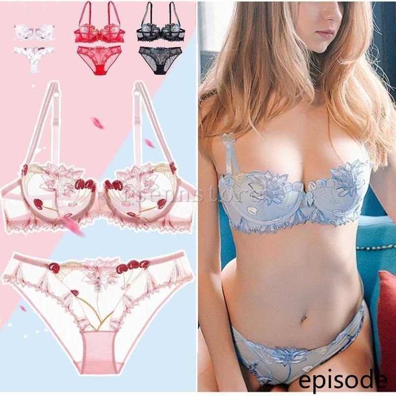 レディース ショーツセット レース 美胸 3/4カップ シースルー